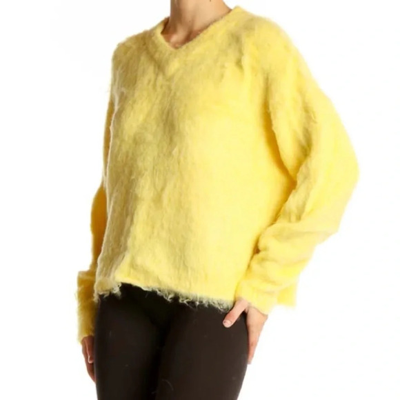 Madewell Brushed V-Neck Sweater Size S Heather Lemon Pullover Alpaca Wool - Picture 5 of 10